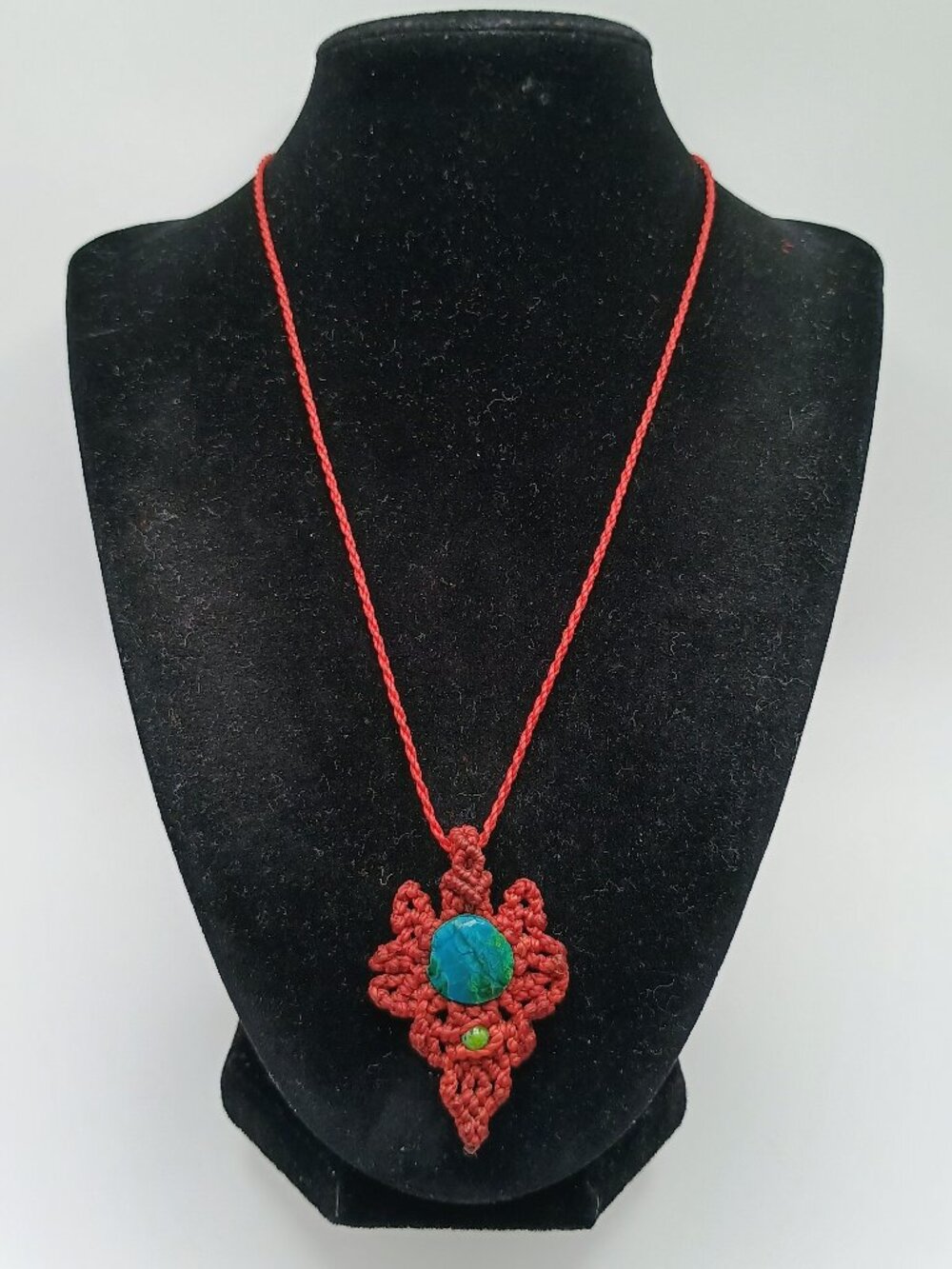 Turquoise Macrame Necklace with Chrysocolla Detail, Handmade